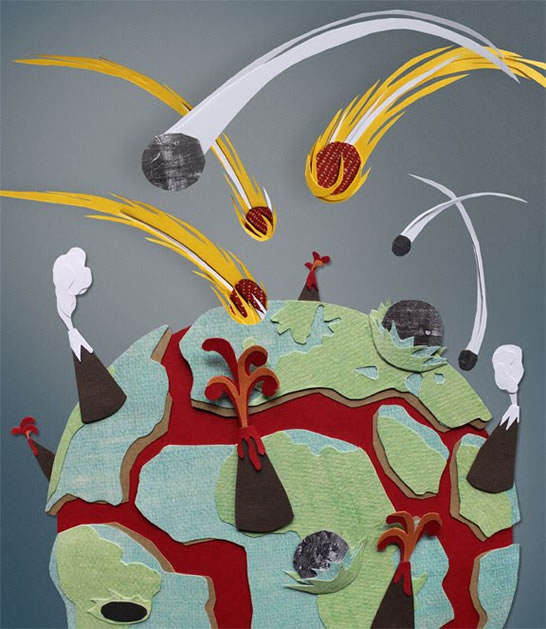 Papercut Illustration of Volcanic Activity - Make: